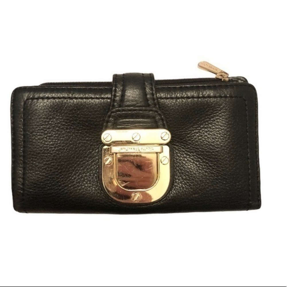 Michael kors black leather gold tone wallet